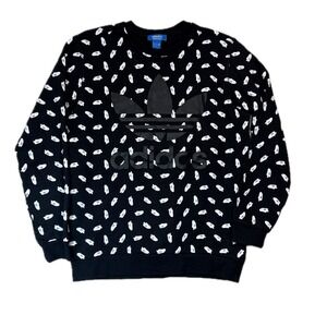 Adidas Originals Mens Black All Over Sneaker Print Trefoil Logo Sweatshirt M